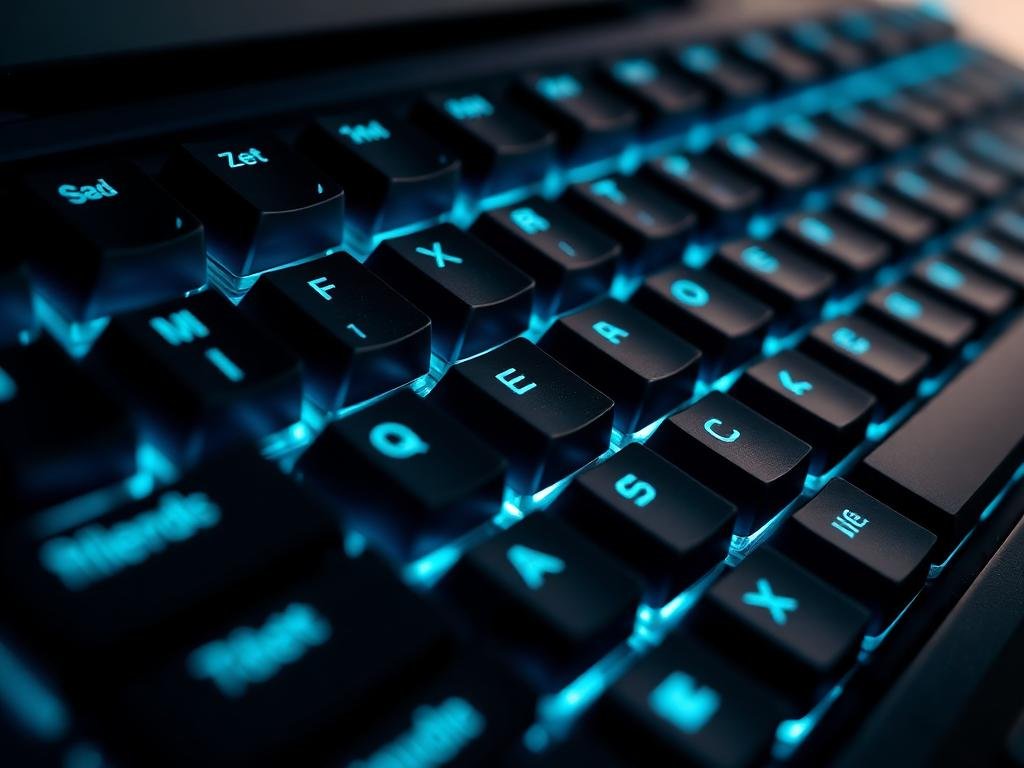 Backlit keyboard with glowing keys representing accounting software shortcut keys